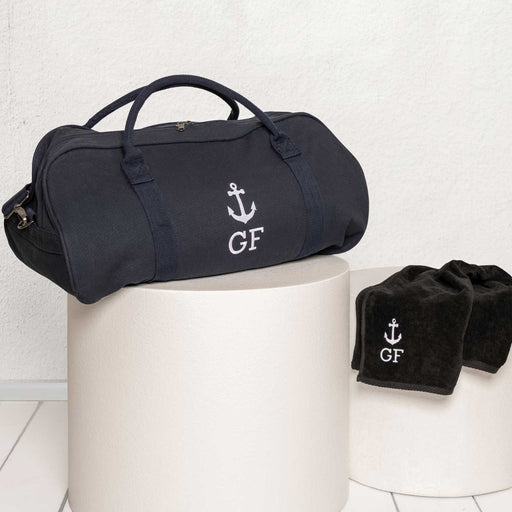 Personalised Embroidered Anchor Canvas Duffle Bag with Fishing Towel