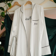 Custom Embroidered Name and Back White Satin Bridesmaid Bride Robe