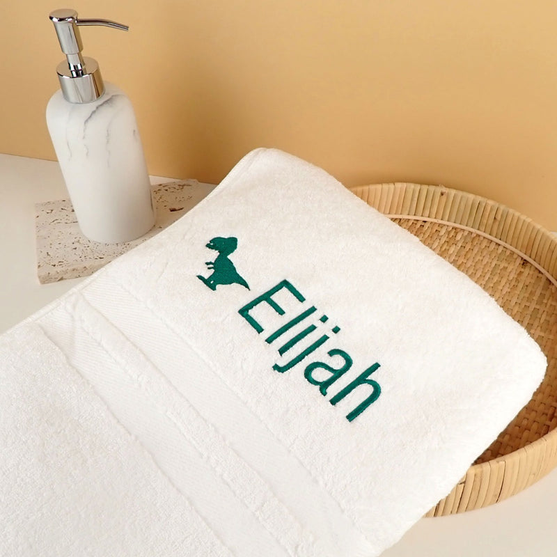 Custom Embroidered Name White Bath Towel Boys Christmas Present