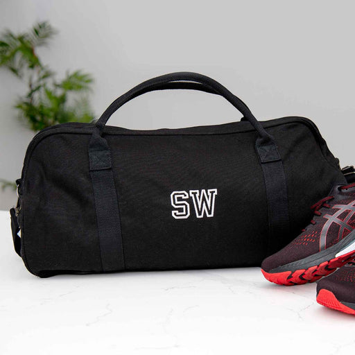 Personalised Embroidered Initials Black Sports Duffle Bag