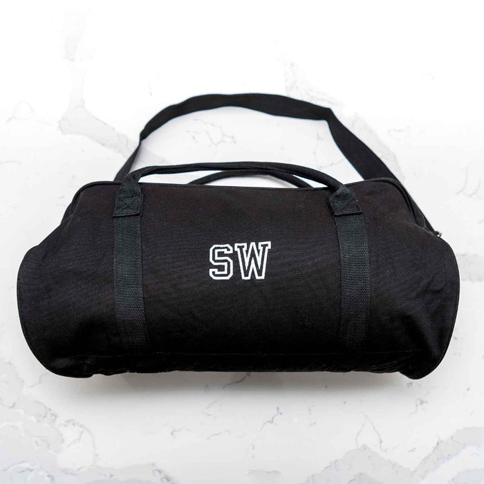 Custom Designed Embroidered Initials Black Sports Duffle Bag Christmas Present