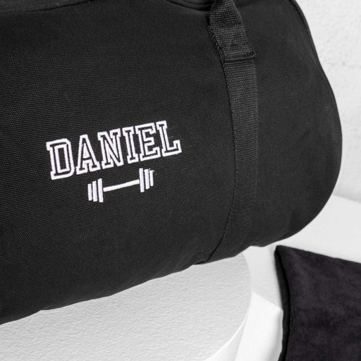 Customised Embroidered Name Black Canvas Duffle Bag with Gym Towel