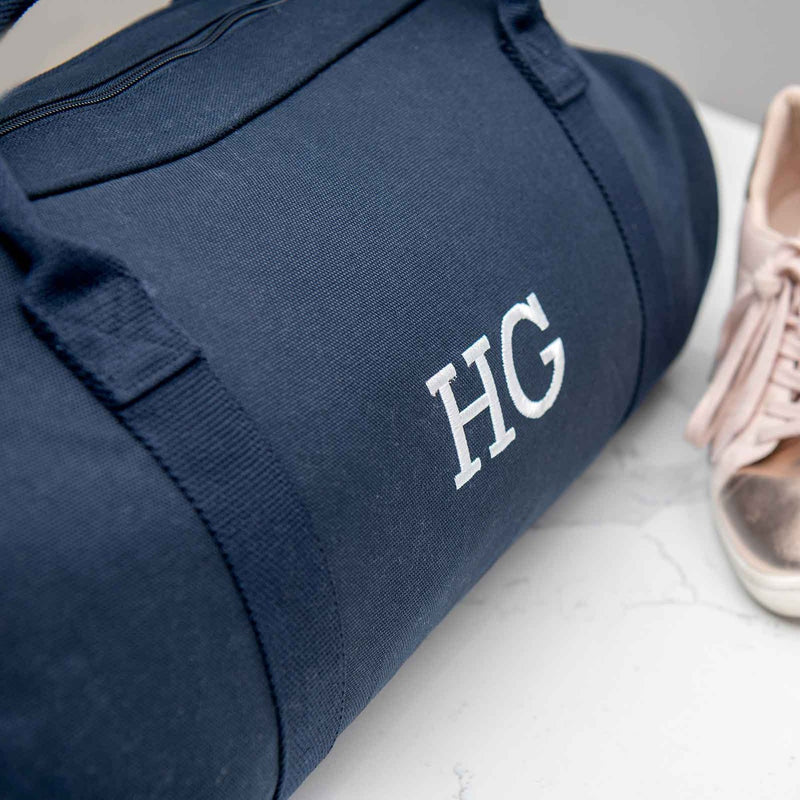 Custom Designed Embroidered Initials Navy Sports Duffle Bag Christmas Present