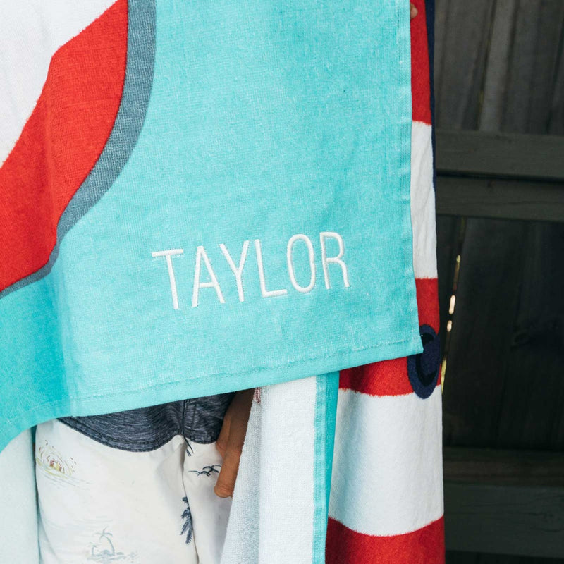 Customised Embroidered White Child's Name Thong Kids Beach Towel