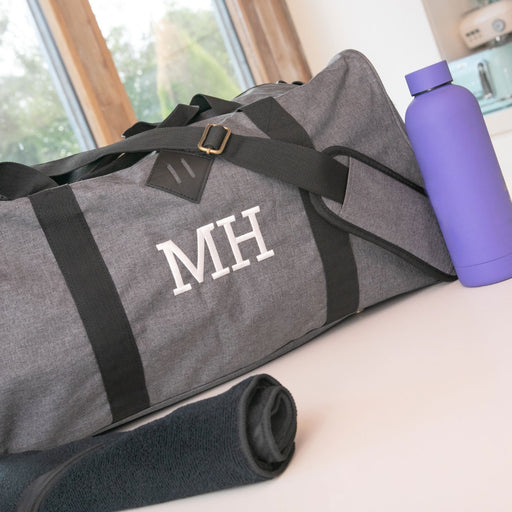 Customised Embroidered Initial Sports Shoe Compartment Grey Duffle Bag