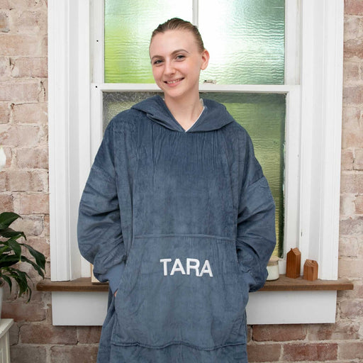 Personalised Embroidered Name Navy Mother's Day Oversized Hoodie Blanket