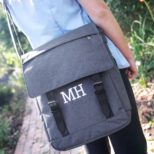 Personalised Embroidered 15" Laptop Crossbody Messenger Bag - Grey