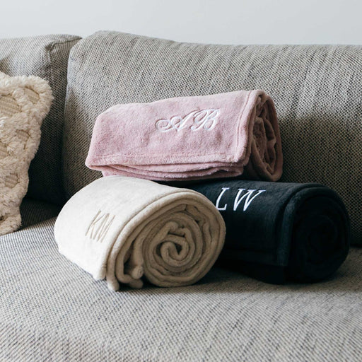 Initials Embroidered Microplush Throw Blanket for Couch