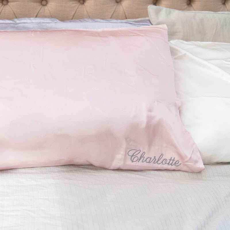Name Embroidered Pink Silk Pillowcase Birthday Present