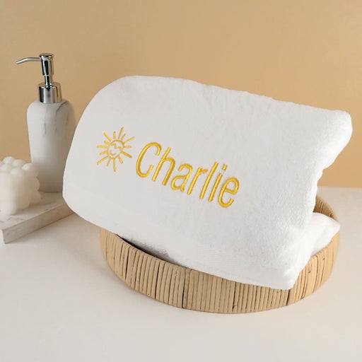 Customised Embroidered Name Kids White Bath Towel