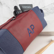 Custom Embroidered Initials Blue Red Toiletries Bag Travel Case