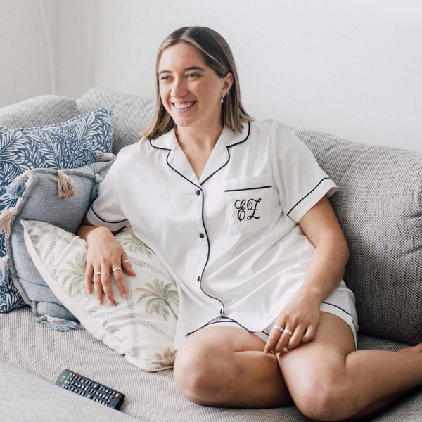 Embroidered satin pyjamas sale