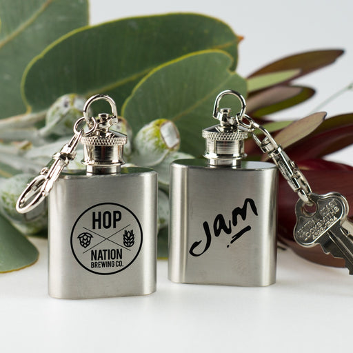 Custom Engraved Company Logo Mini Silver Hip Flask Keyring Promotional Employee Gift
