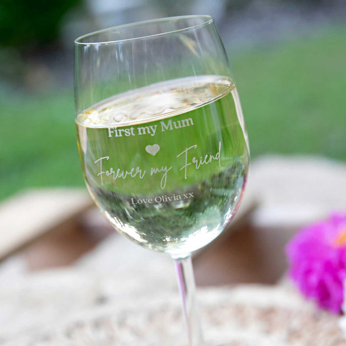 Custom Artwork Engraved "First my Mum Forever my Friend" Mother's Day Wine Glass Gift