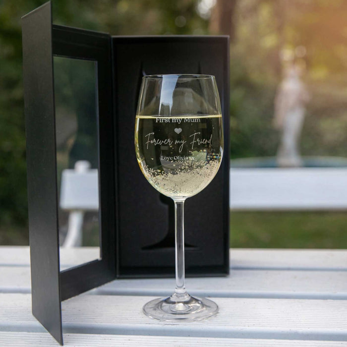 Custom Artwork Engraved Premium European Mother's Day Wine Glass Gift Black Presentation Gift Box