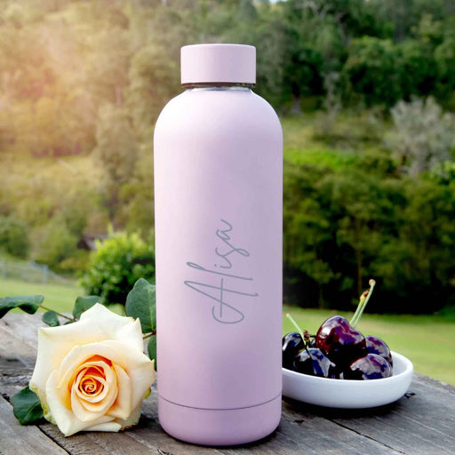 Personalised Engraved Name Purple Mauve Metal Stainless Steel Double Walled Insulated Water Sports Drink Bottle Mother's Day Gift