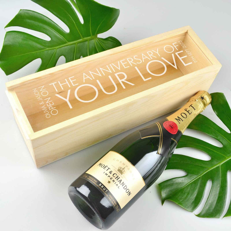 Custom Designed Engraved Anniversary Wooden Wine Box With acrylic lid