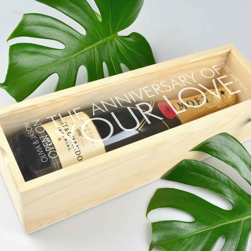 Customised Engraved Anniversary Wooden Wine Box With acrylic lid