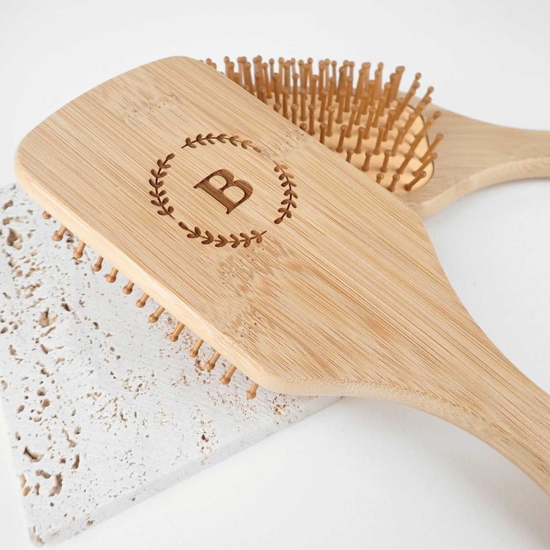 Custom Artwork Engraved Initials Monogrammed Bamboo Hair Brush Christmas Present