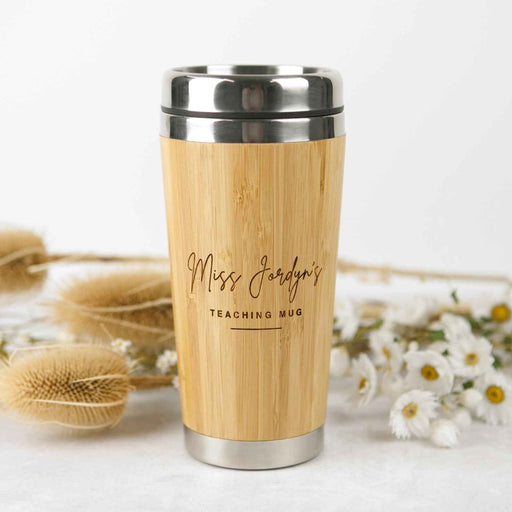 Custom Designed Engraved Bamboo 400ml Reusable Keep Travel Mug Cup Teacher's Christmas Present