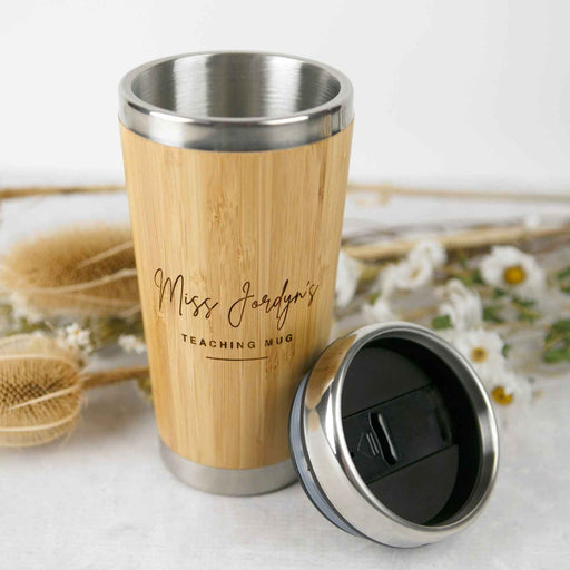 Personalised Laser Engraved Bamboo 400ml Travel Mug Teacher's Gift
