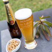 Custom Designed Engraved Birthday 425ml Beer lovers Glass Present