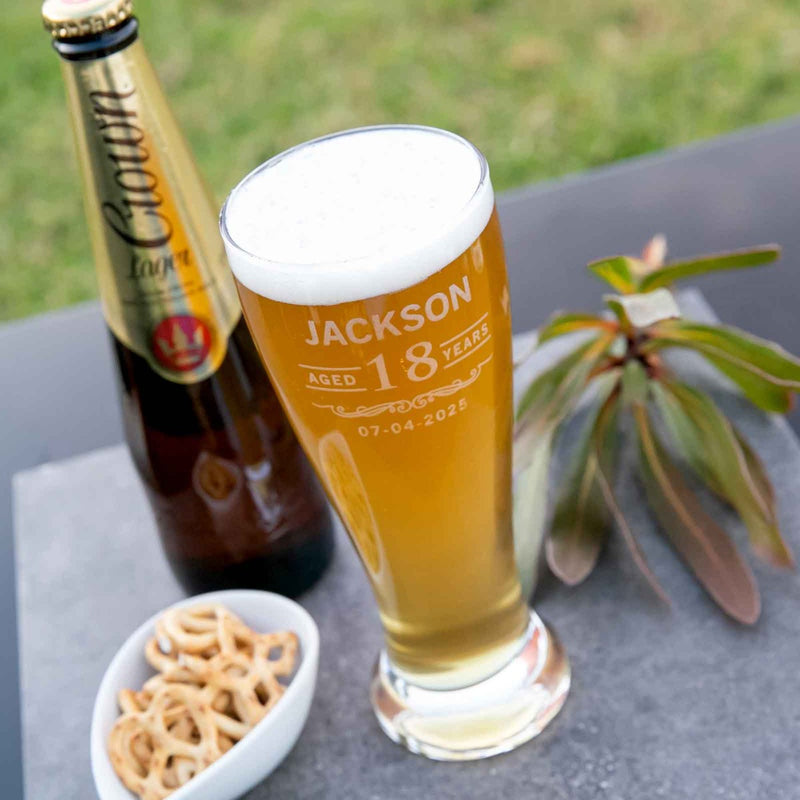 Custom Designed Engraved Birthday 425ml Beer lovers Glass Present