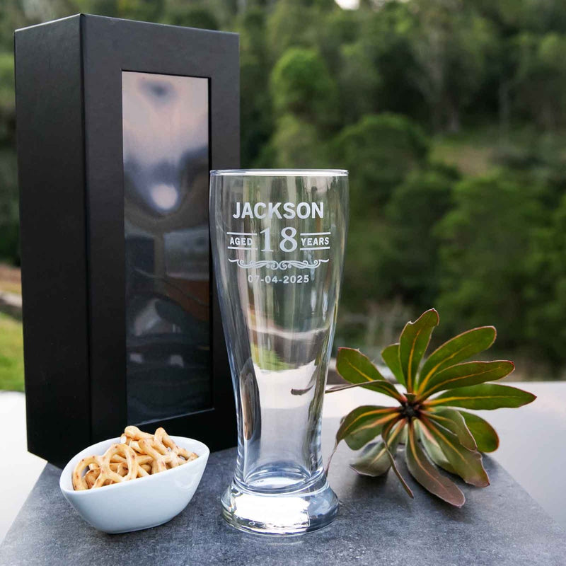 Custom Engraved Name 18th Birthday Milestone Beer Schooner glass