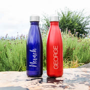 Custom Designed Laser Engraved name Birthday Drink Metal Bottle in blue and red