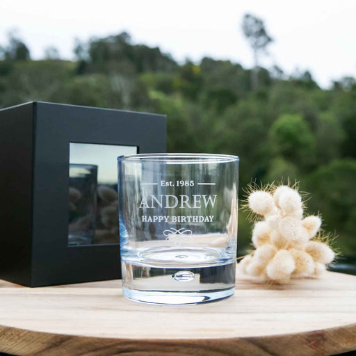 Personalised Engraved Round Scotch Whiskey Glass Birthday Present