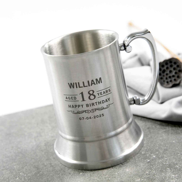Custom Designed Engraved 30th Birthday Silver Metal Beer Mug Present for Men