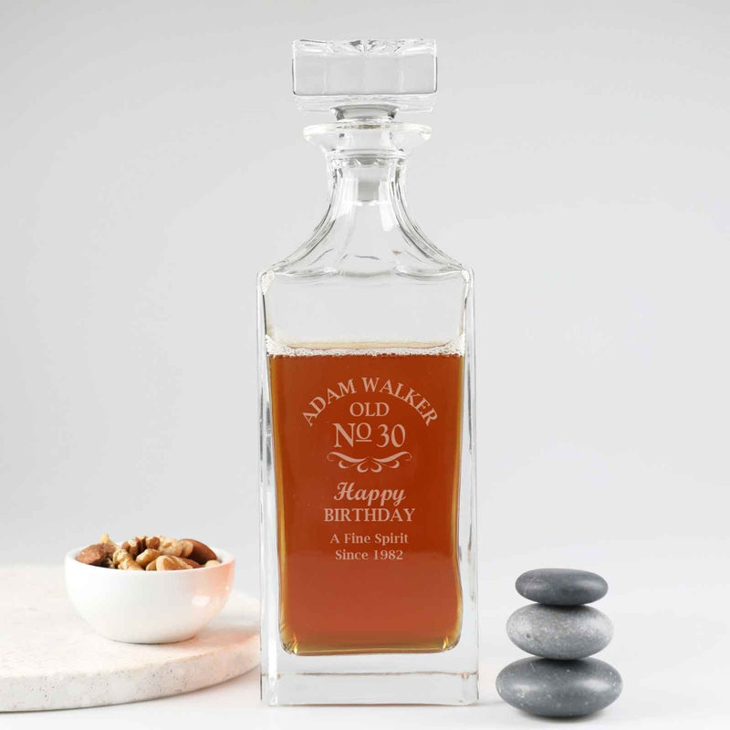 Custom Artwork Engraved Square Glass decanter Birthday Present