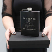 custom name engraved gift hip flask drink holder black perfect gift for boozy friends