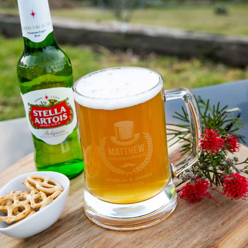 Customised Engraved Name Wedding Beer Mug for Groomsman