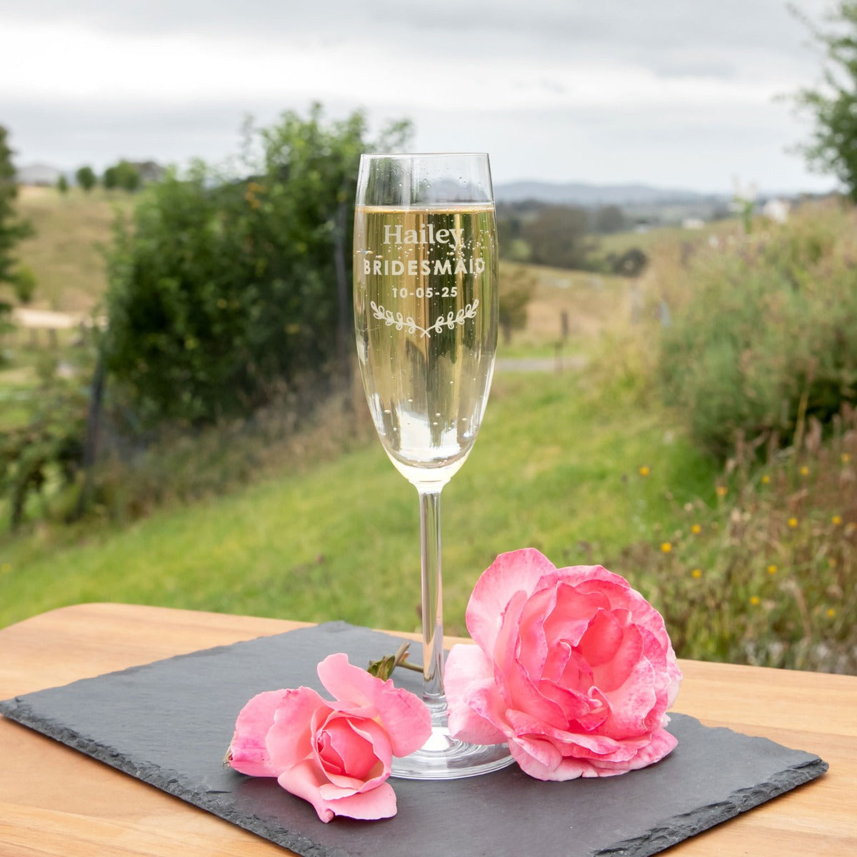 Engraved Wedding Bridal Party Champagne Glass Personalised Favours