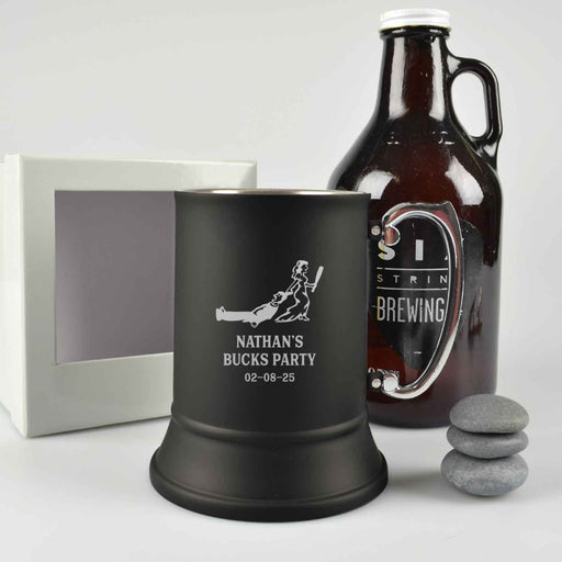 Customised Engraved Name Black Metal Beer Mug Bucks Party Wedding Groomsman Best Man Gift