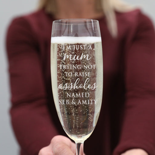 I'm Just a Mum Engraved Champagne Glass