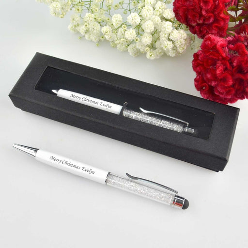 Customised Engraved White Crystal Christmas Pen Gift
