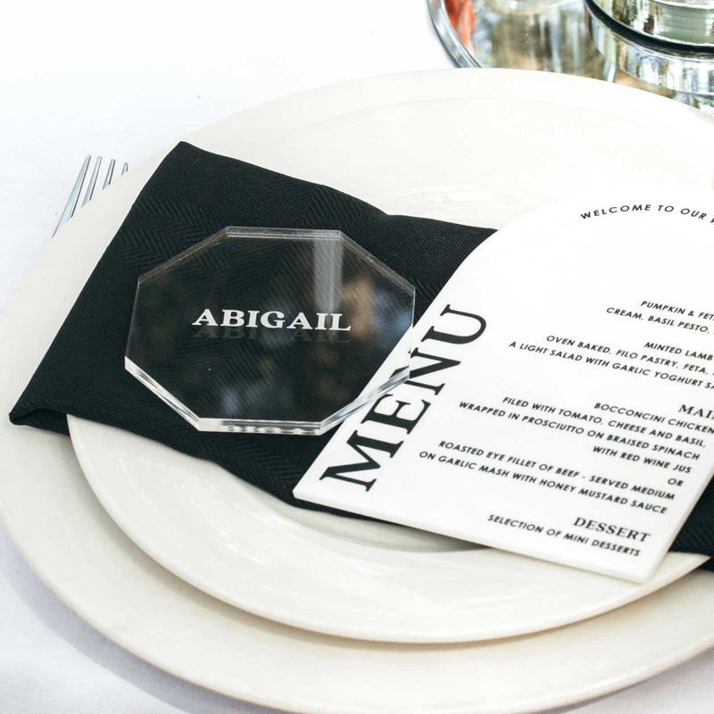 Engraved 6mm Clear Acrylic Wedding Octagon Coaster Place Cards