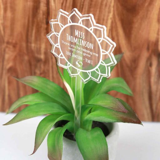 Personalised Engraved Teacher Clear Acrylic Planter Stick Christmas Present
