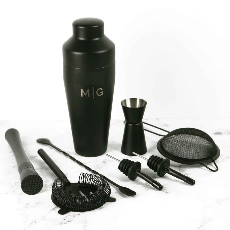 Customised Engraved Monogrammed Black Cocktail Shaker Gift Set Christmas Present