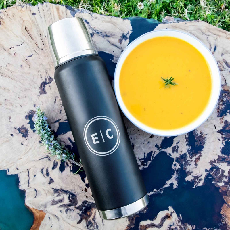 Custom Artwork Engraved Monogrammed Initials Swiss Peak Premium Black 1L Thermal Flask Birthday Present