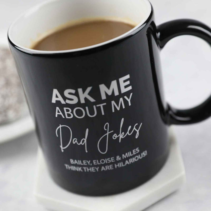 Personalised Engraved Father's Day "Ask Me About My Dad Jokes" Black Coffee Mug Present