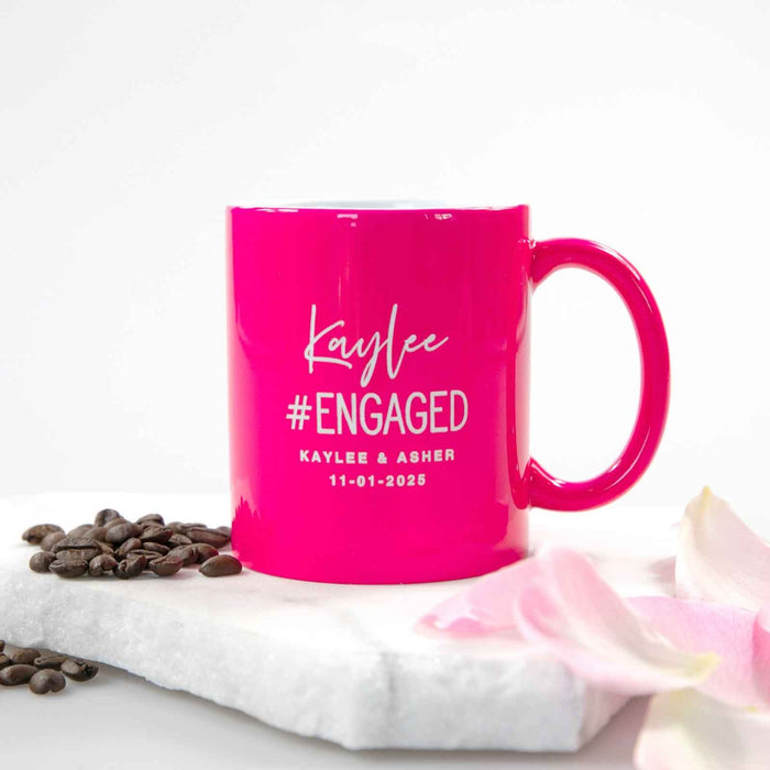 Custom Designed pink "i said yes" engraved coffee cup wedding engagement present