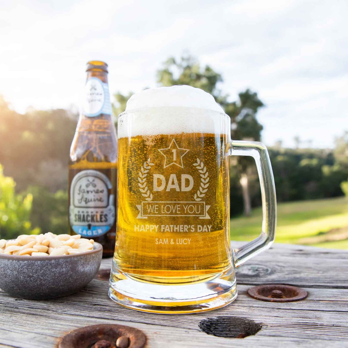 Personalised engraved Father's Day glass beer stein mug