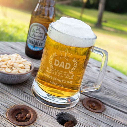 Customised Engraved Father's Day Glass Beer Stein Mug Present