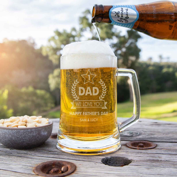 Custom Designed Engraved Father's Day Glass Beer Stein Mug Present