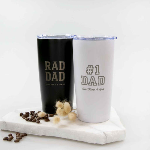 Personalised Engraved Name Father's Day 590ml Luxe White and Black Travel Mugs