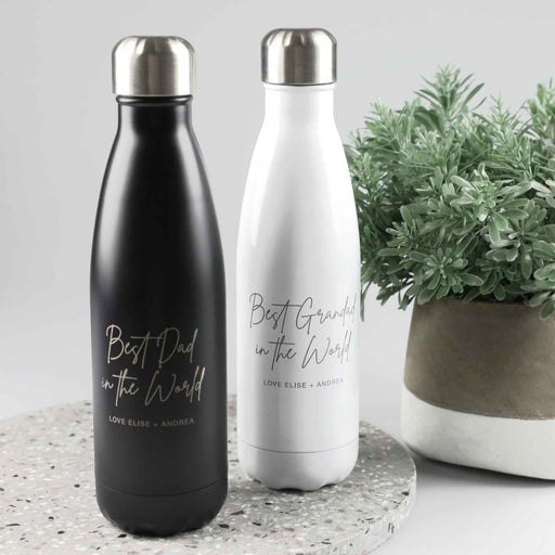 Personalised Engraved Father's Day Black and White Metal Water Bottles Present