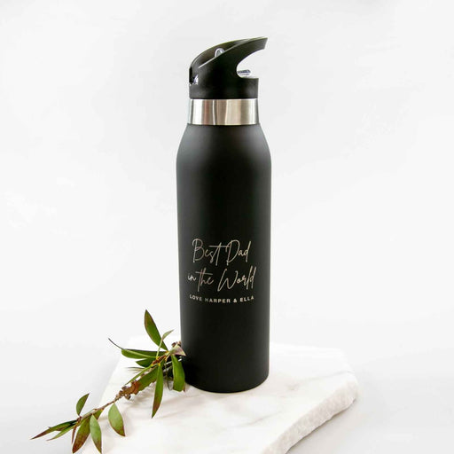 Customised Engraved Father's Day Steel Thermo Sports Black Drink Bottles Present